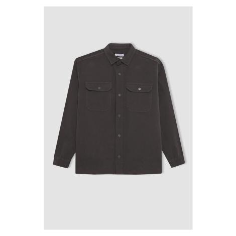 DEFACTO Relax Fit Polo Collar Snap Closure Pocket Canvas Shirt Jacket