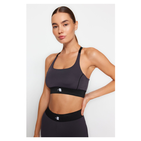 Trendyol Dark Anthracite Label and Waist Elastic Detailed Supported/Shaping Knitted Sports Bra