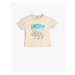 Koton T-Shirt with Dinosaur Print Short Sleeved Crew Neck