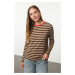 Trendyol Brown-Stone Striped Collar Colorful Ribbed Striped Basic Knitted T-shirt