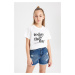 DEFACTO Girls Crew Neck Printed Short Sleeve T-Shirt