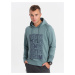 Ombre Men's non-stretch kangaroo sweatshirt with hood and print - turquoise