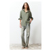 Trendyol Dark Khaki Single Pocket Boyfriend Woven Cotton Shirt