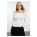 Trendyol Ecru Premium Yarn/Special Yarn Carmen Collar Knitwear Sweater