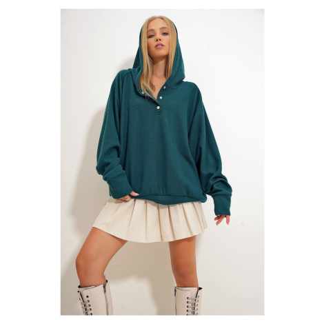 Trend Alaçatı Stili Emerald Green Women's Sweatshirt