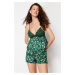 Trendyol Green Satin Floral Lace Detailed Rope Strap Woven Pajama Set
