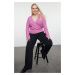 Trendyol Curve Pink Double Breasted Collar Ribbed Crop Knitwear Sweater