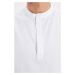 Trendyol White Men's Regular Fit Collar Half Pop Long Sleeve Shirt