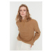 Trendyol Camel Oversize Soft Textured Basic Knitwear Sweater