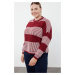 Trendyol Curve Red-Ecru Striped Textured Crew Neck Knitwear Sweater