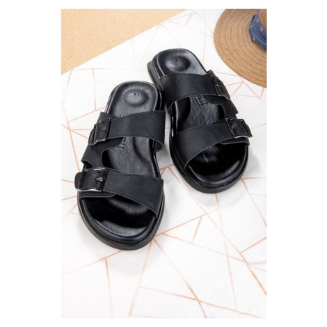 Ducavelli Bada Men's Genuine Leather Slippers, Genuine Leather Slippers, Orthopedic Sole Slipper
