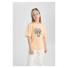 DEFACTO Girl Relax Fit Crew Neck Back Printed Short Sleeve T-Shirt