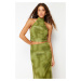 Trendyol Green Draped Weightlifting Neck Fitted/Situated Tulle Knit Knitted Blouse