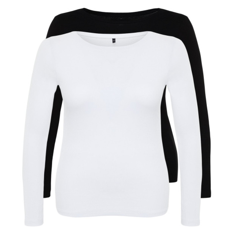 Trendyol Curve Black-White Crew Neck Knitted Blouse