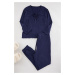 Trendyol Curve Navy Blue U-Neck Tie-up Knitted Pajamas Set