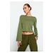 Trendyol Khaki Boat Neck Regular Fit Crop Knitted Blouse