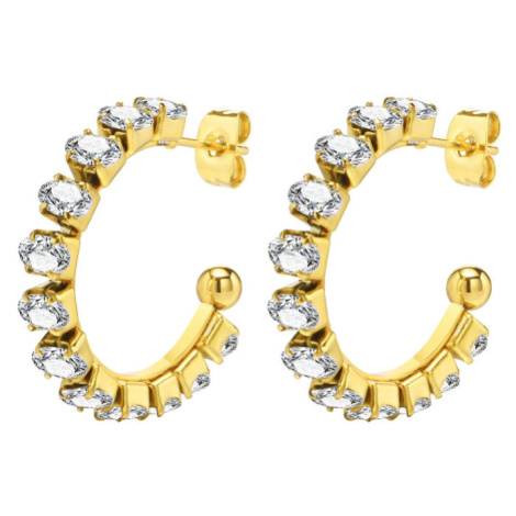 Náušnice z chirurgickej ocele polkruhy s kryštálmi 27mm Zlaté