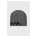 Čiapka Karl Lagerfeld šedá farba, z tenkej pleteniny