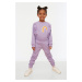 Trendyol Lilac Slogan Printed Basic Jogger Girl Knitted Thin Sweatpants
