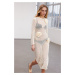 Trendyol Limited Edition Ecru Midi Knitwear Rose Embroidered Detailed Openwork Unlined Dress