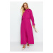 Trendyol ružové šnurovacie detailné tkané šaty