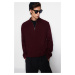 Trendyol Burgundy Regular Fit Half Turtleneck Zipper Collar Sweater