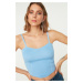 Trendyol modrý úpletový crop top bustier