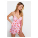 Trendyol Pink-Multicolored Heart Lace Detailed Rope Strap Satin Woven Pajama Set