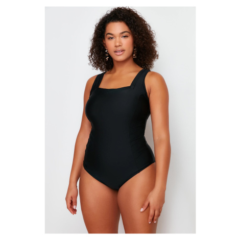 Trendyol Curve Black Square Neck Knitted Compression Swimsuit