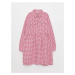 LC Waikiki Shirt Collar Houndstooth Patterned Long Sleeve Girls' Dress