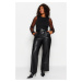 Trendyol Curve Black Wide Cut Faux Leather Woven Trousers