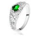 Číry zirkónový prsteň so zeleným kamienkom, vážky, striebro 925 - Veľkosť: 60 mm