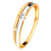 Briliantový prsteň zo 14K zlata - číry diamant v okrúhlej objímke, dvojfarebné línie - Veľkosť: 