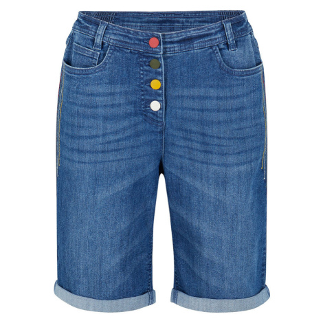 Komfortné strečové džínsové bermudy s vyšívkou a pohodlným pásom bonprix