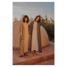 Trendyol Khaki Long Linen Look Striped Woven Cap & Abaya & Abaya