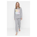 Trendyol Gray Cotton Printed Knitted Pajama Set