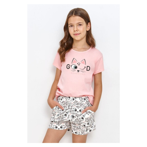 Dievčenské pyžamo pre staršie Lexi ružové s mačkou Taro
