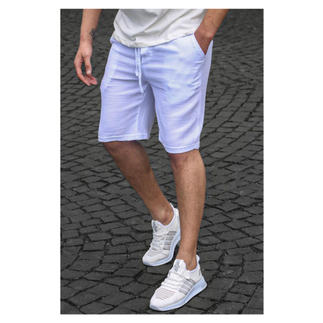 Madmext White Basic Linen Men's Shorts 6506