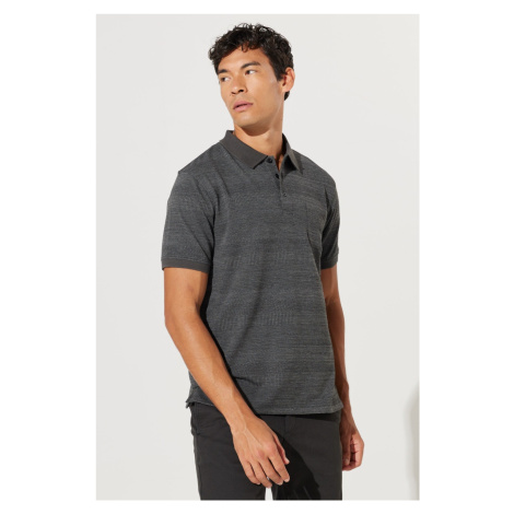 AC&Co / Altınyıldız Classics Men's Black-gray Comfort Fit Wide Cut Polo Collar Patterned T-Shirt