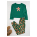 Trendyol Green 100% Cotton Christmas Themed Knitted Pajama Set