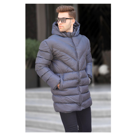 Madmext Men's Gray Hooded Down Jacket 6803