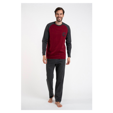 Men's pyjamas Morten, long sleeves, long trousers - burgundy/dark melange Italian Fashion