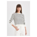 DEFACTO Women's Regular Fit Soft Texture Crew Neck Striped Knit Sweater