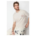 Trendyol Stone Oversize Mushroom Embroidered 100% Cotton T-Shirt