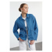 Trendyol Dark Blue Lacing Detailed Oversize Denim Jacket