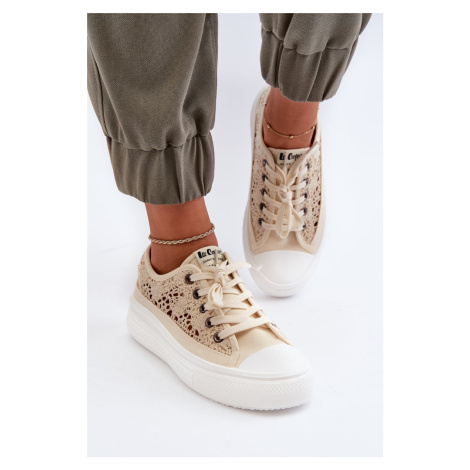 Women's lace sneakers Lee Cooper beige