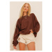 Trend Alaçatı Stili Women's Bitter Brown Crew Neck Oversize Basic Sweatshirt