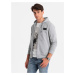 Ombre Men's unbuttoned sweatshirt with hood and patch - grey