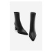 Marjin Women's Heeled Boots Pointed Toe Zipper At The Back Thick Heels Kikas Black.