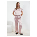 Trendyol Pink Tie and Piping Detailed Satin Woven Pajama Set